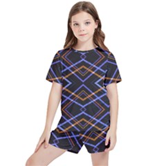 Intersecting Diamonds Motif Print Pattern Kids  Tee And Sports Shorts Set by dflcprintsclothing