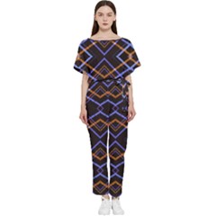 Intersecting Diamonds Motif Print Pattern Batwing Lightweight Jumpsuit by dflcprintsclothing