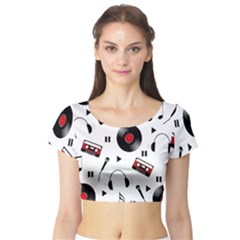 Music Life Short Sleeve Crop Top by Valentinaart