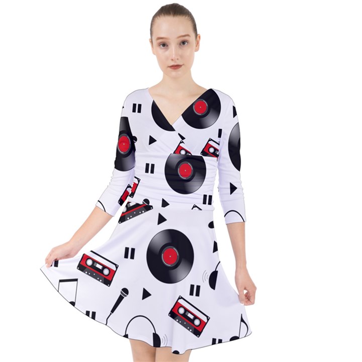 Music life Quarter Sleeve Front Wrap Dress