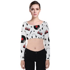 Music Life Velvet Long Sleeve Crop Top by Valentinaart