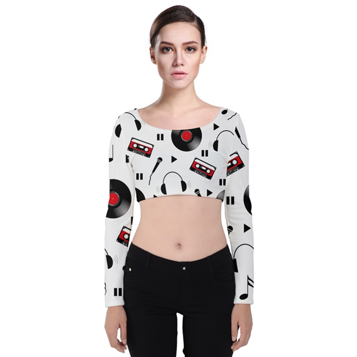 Music life Velvet Long Sleeve Crop Top