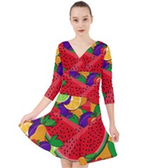 Fruit Life 2  Quarter Sleeve Front Wrap Dress by Valentinaart