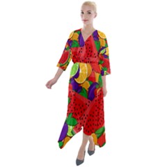 Fruit Life 2  Quarter Sleeve Wrap Front Maxi Dress