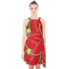 Fruit Life 3 Halter Collar Waist Tie Chiffon Dress