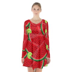 Fruit Life 3 Long Sleeve Velvet V-neck Dress