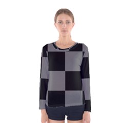 Black Gingham Check Pattern Women s Long Sleeve Tee