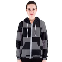 Black Gingham Check Pattern Women s Zipper Hoodie