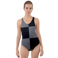 Black Gingham Check Pattern Cut-out Back One Piece Swimsuit by yoursparklingshop