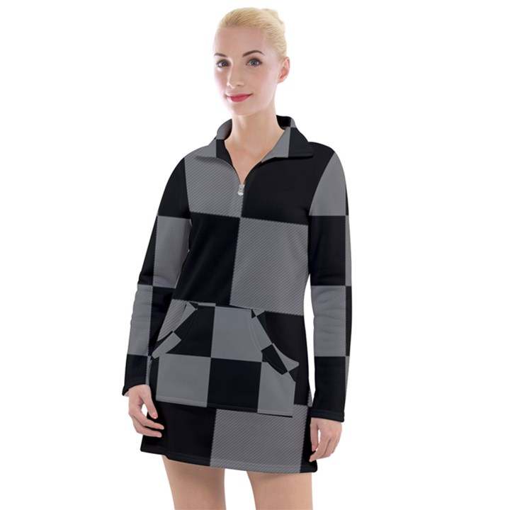 Black Gingham Check Pattern Women s Long Sleeve Casual Dress