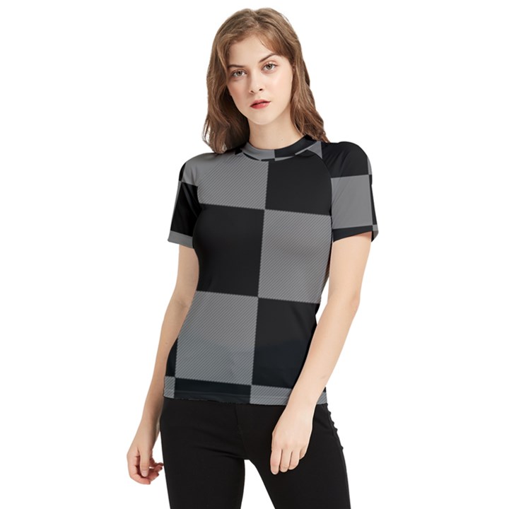 Black Gingham Check Pattern Women s Short Sleeve Rash Guard