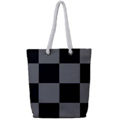 Black Gingham Check Pattern Full Print Rope Handle Tote (small) by yoursparklingshop