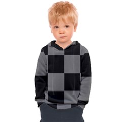 Black Gingham Check Pattern Kids  Overhead Hoodie