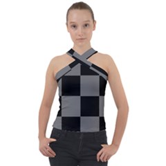 Black Gingham Check Pattern Cross Neck Velour Top by yoursparklingshop