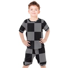 Black Gingham Check Pattern Kids  Tee And Shorts Set by yoursparklingshop