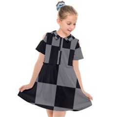 Black Gingham Check Pattern Kids  Short Sleeve Shirt Dress by yoursparklingshop