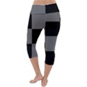 Black Gingham Check Pattern Lightweight Velour Capri Yoga Leggings View4