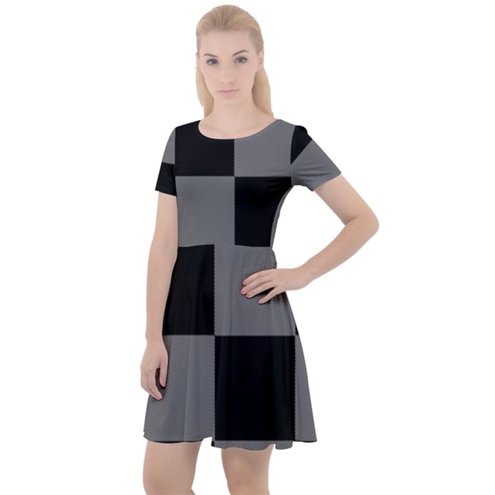 Black Gingham Check Pattern Cap Sleeve Velour Dress 