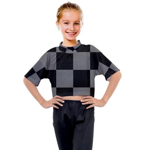 Black Gingham Check Pattern Kids Mock Neck Tee by yoursparklingshop