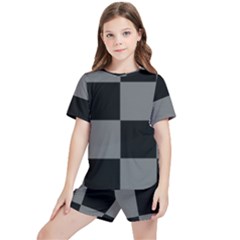 Black Gingham Check Pattern Kids  Tee And Sports Shorts Set by yoursparklingshop