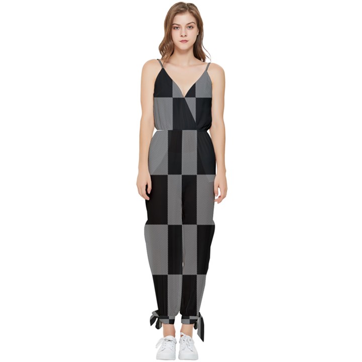 Black Gingham Check Pattern Sleeveless Tie Ankle Jumpsuit