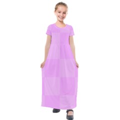 Pink Gingham Check Squares Kids  Short Sleeve Maxi Dress by yoursparklingshop