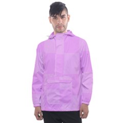 Pink Gingham Check Squares Men s Front Pocket Pullover Windbreaker