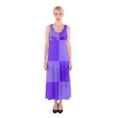 Purple Gingham Check Squares Pattern Sleeveless Maxi Dress by yoursparklingshop