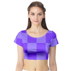 Purple Gingham Check Squares Pattern Short Sleeve Crop Top by yoursparklingshop