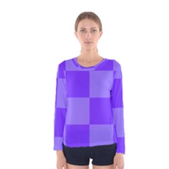 Purple Gingham Check Squares Pattern Women s Long Sleeve Tee