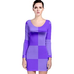 Purple Gingham Check Squares Pattern Long Sleeve Velvet Bodycon Dress