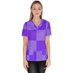 Purple Gingham Check Squares Pattern Women s V-neck Scrub Top by yoursparklingshop