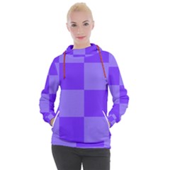 Purple Gingham Check Squares Pattern Women s Hooded Pullover