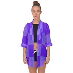 Purple Gingham Check Squares Pattern Open Front Chiffon Kimono by yoursparklingshop