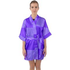 Purple Gingham Check Squares Pattern Half Sleeve Satin Kimono  by yoursparklingshop