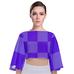 Purple Gingham Check Squares Pattern Tie Back Butterfly Sleeve Chiffon Top by yoursparklingshop