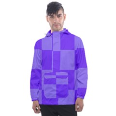 Purple Gingham Check Squares Pattern Men s Front Pocket Pullover Windbreaker