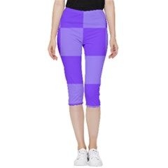 Purple Gingham Check Squares Pattern Inside Out Lightweight Velour Capri Leggings 