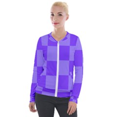 Purple Gingham Check Squares Pattern Velvet Zip Up Jacket by yoursparklingshop