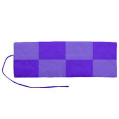 Purple Gingham Check Squares Pattern Roll Up Canvas Pencil Holder (m) by yoursparklingshop