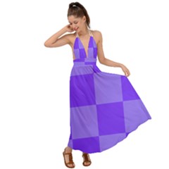 Purple Gingham Check Squares Pattern Backless Maxi Beach Dress by yoursparklingshop