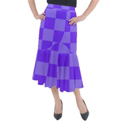 Purple Gingham Check Squares Pattern Midi Mermaid Skirt by yoursparklingshop