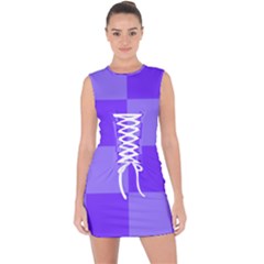 Purple Gingham Check Squares Pattern Lace Up Front Bodycon Dress by yoursparklingshop