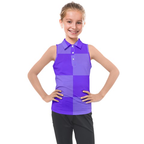 Purple Gingham Check Squares Pattern Kids  Sleeveless Polo Tee by yoursparklingshop