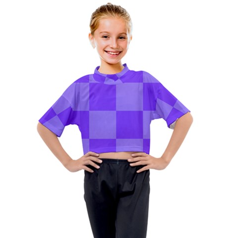 Purple Gingham Check Squares Pattern Kids Mock Neck Tee by yoursparklingshop