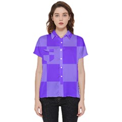 Purple Gingham Check Squares Pattern Short Sleeve Pocket Shirt by yoursparklingshop