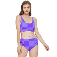 Purple Gingham Check Squares Pattern Frilly Bikini Set by yoursparklingshop