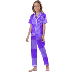 Purple Gingham Check Squares Pattern Kids  Satin Short Sleeve Pajamas Set by yoursparklingshop