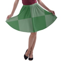 Green Gingham Check Squares Pattern A-line Skater Skirt by yoursparklingshop