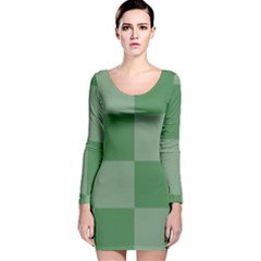 Green Gingham Check Squares Pattern Long Sleeve Velvet Bodycon Dress